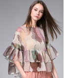 Flowers Printed silk organza  top